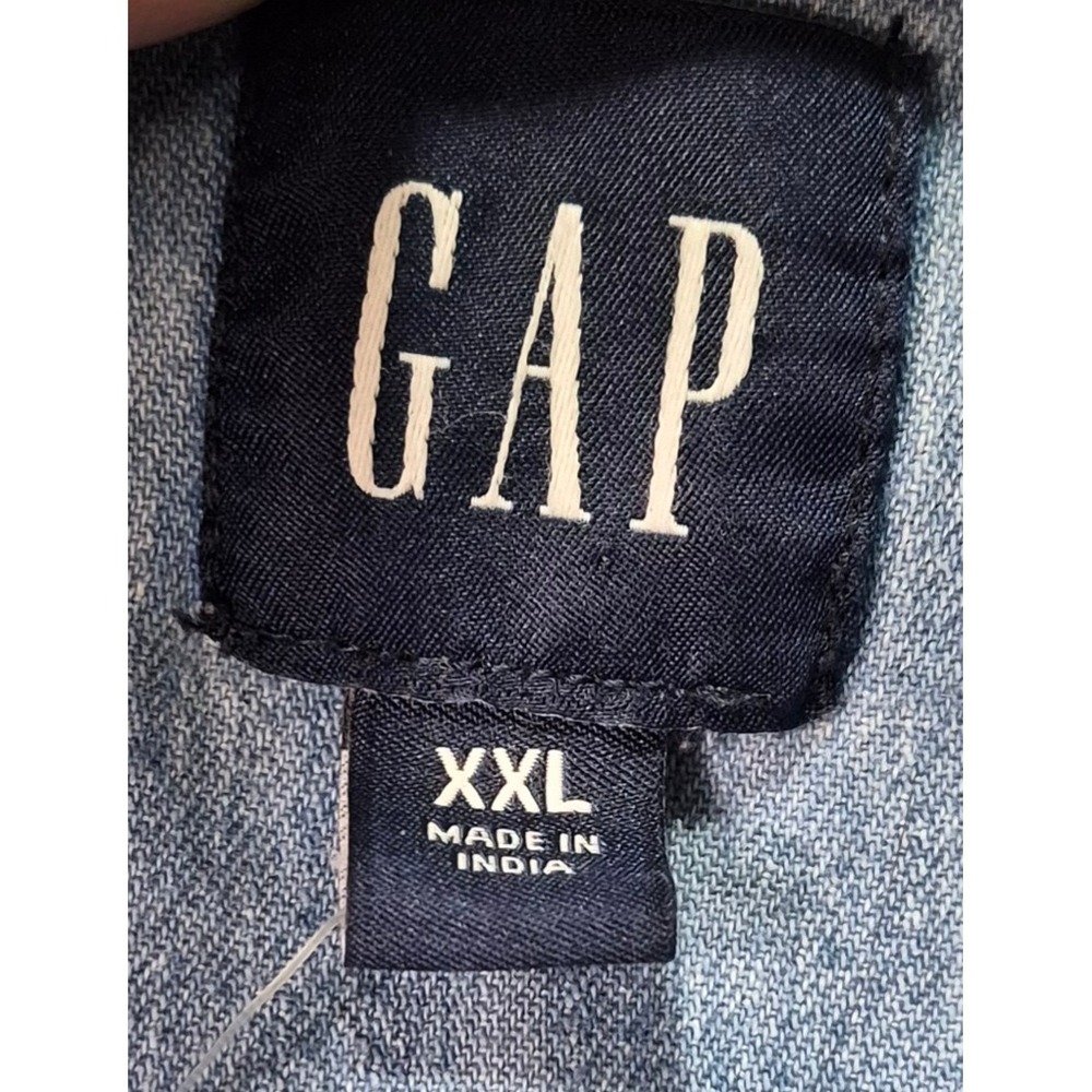 Gap Womens XXL Blue Denim Tiered Mini Dress Long Sleeve Cotton Button Down Light - Picture 3 of 6